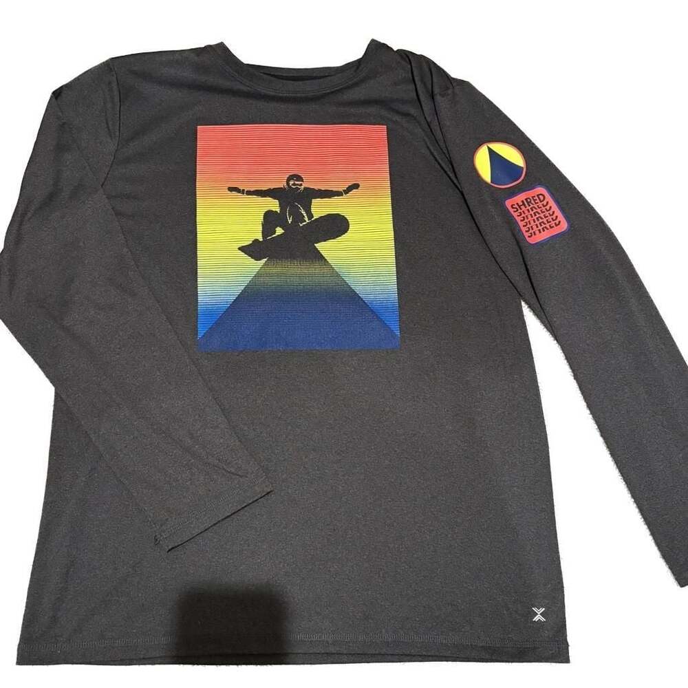 Xersion Boys' Black Long Sleeve Snowboard Graphic Tee SHRED Size XL